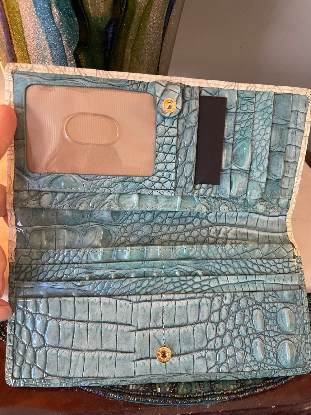 Brahmin Astral and White Croc-Embossed Continental Wallet - Picture 3 of 5
